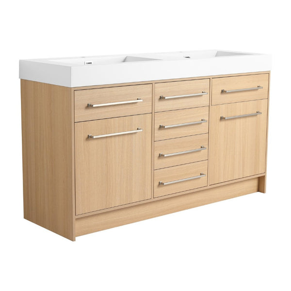 English Elm 60" Freestanding Bathroom Vanity With Double Sink, Soft-Close Doors & Drawers In Original Oak Finish P1 W1972P315232-GIGA