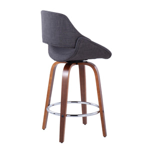 English Elm Fabrico 26" Mid-Century Modern Counter Stool Set Of 2 In Walnut Wood & Charcoal Fabric For Stylish Seating B202S00249