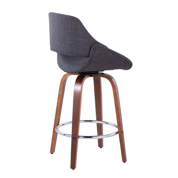English Elm Fabrico 26" Mid-Century Modern Counter Stool Set Of 2 In Walnut Wood & Charcoal Fabric For Stylish Seating B202S00249