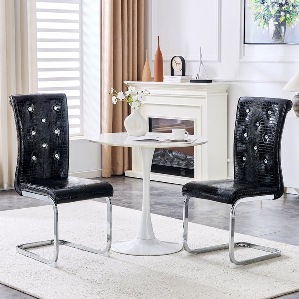 English Elm Luxury Pu Upholstered Dining Chair Set of 4 with Channel Stitching and Metal Legs Black W1512P491877