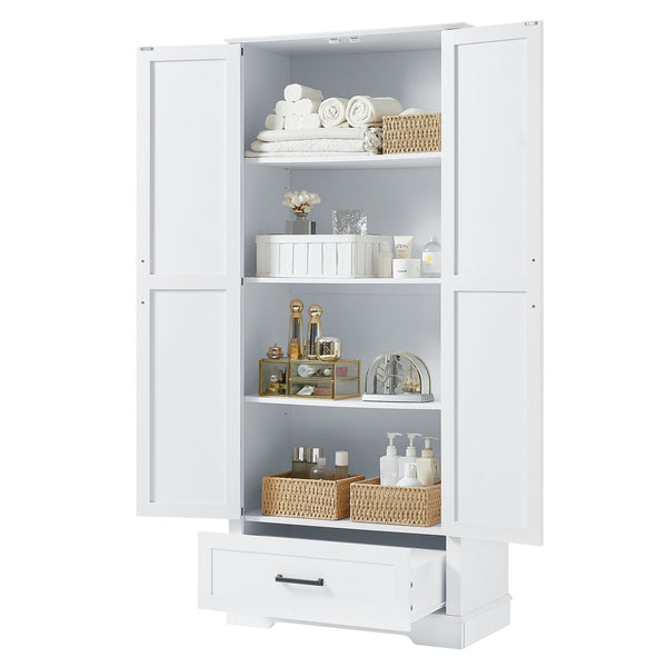 English Elm Tall Bathroom Storage Cabinet — Slim 72.64" White MDF Organizer with 2 Doors, Drawer, Adjustable Shelves, Anti-Tip WF326355AAK