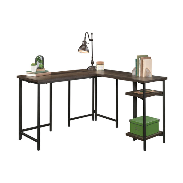 English Elm L-Shaped Desk: Stylish Brown Finish With Adjustable Shelves And Hidden Compartments For Versatility B356P367890