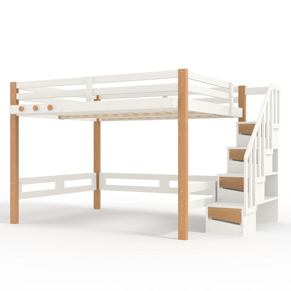 English Elm Twin Pine Wood Loft Bed with Built-in Shelving and Hook for Kids Bedroom W5305S00011
