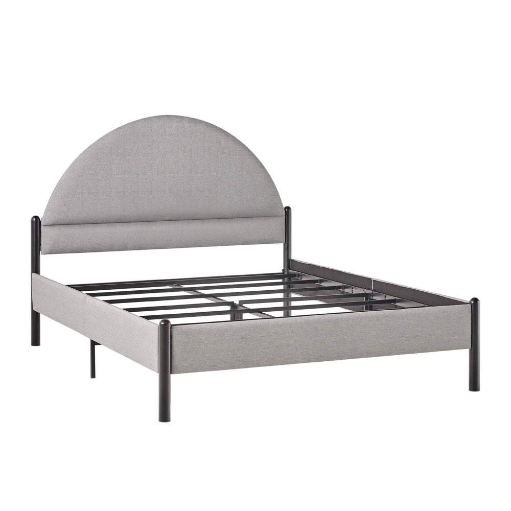 English Elm Walker Edison - Modern Upholstered Curved Headboard Queen Bedframe Grey — Fire-Resistant Polyester, Metal Slat Support, No Box Spring Needed B185P169159