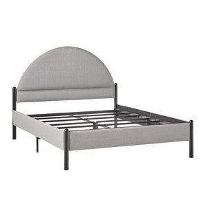 English Elm Walker Edison - Modern Upholstered Curved Headboard Queen Bedframe Grey — Fire-Resistant Polyester, Metal Slat Support, No Box Spring Needed B185P169159