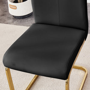 English Elm Table Elegant Transparent Glass Dining Set - 71"X35.4" With 8 Stylish Black Pu Chairs & Gold Legs W1151S02362-GIGA