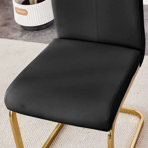 English Elm Table Elegant Transparent Glass Dining Set - 71"X35.4" With 8 Stylish Black Pu Chairs & Gold Legs W1151S02362-GIGA