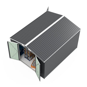 English Elm Campcraft Metal Storage Shed 10x14 Ft with Lockable Doors Vented Sloped Roof Backyard W1598S00035