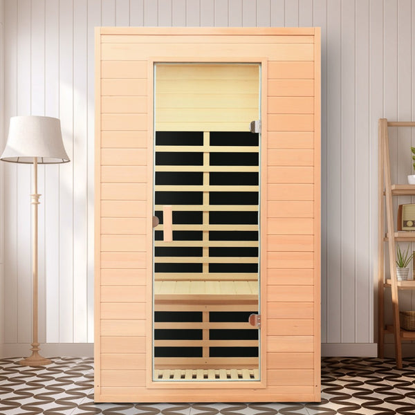 English Elm Hemlock Wood Two Person Far Infrared Indoor Sauna with Bluetooth and Led Lighting W632S00016
