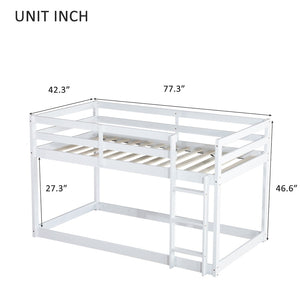 English Elm Solid Rubberwood Twin-Over-Twin Floor Bunk Bed With Ladder, Sturdy Slats & Stylish White Finish W504P191666-GIGA
