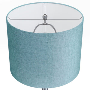 English Elm 24" Brushed Nickel Hourglass Table Lamp Set Turquoise Linen Shade Bedroom Pair B202P224071
