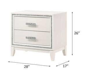 English Elm Haiden Weathered nightstand with silver trim, two dovetail drawers, smooth glides, elegant storage enhancement White 31 L x 20 W x 26 H B2726P261900