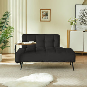English Elm 54-inch Velvet Tufted Loveseat with Rotating Tray Table Nailhead Trim Compact Seating Black W1359P438325