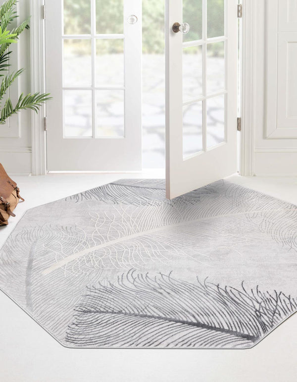 Unique Loom Finsbury Camilla Machine Made Botanical Rug Gray, Ivory/Beige 7' 10" x 7' 10"