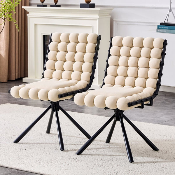 English Elm Set of 2 Dutch Velvet Bubble Backrest Dining Chairs with Sculptural Tufted Design Beige,Black W3875P370840