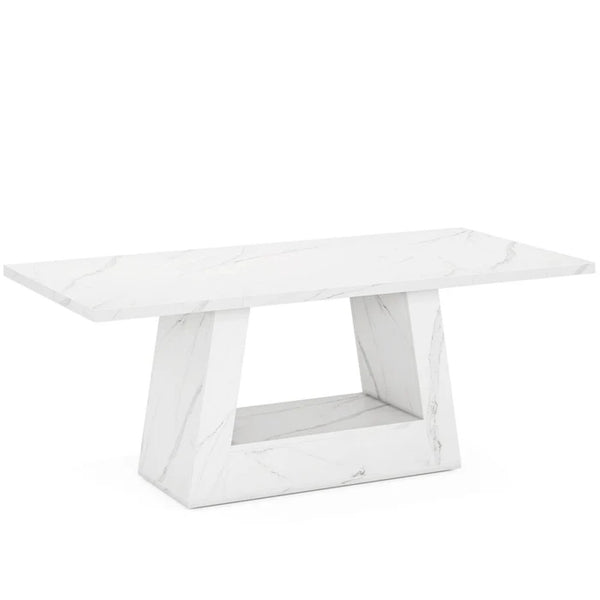 English Elm Spacious Faux Marble Executive Office Desk with Trapezoidal Legs for Modern Workspaces T3971P449349