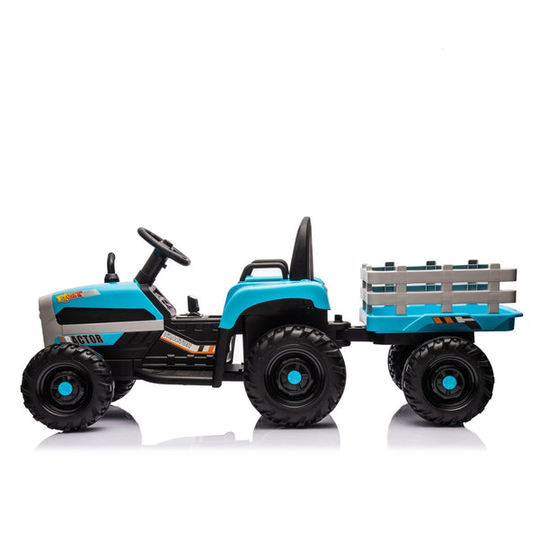 English Elm Ride on Electric Tractor Toy with Trailer 24v 400w Dual Motors Remote Control Led Blue W1578P193906
