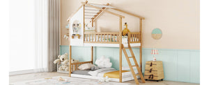 English Elm Twin Over Playhouse Bunk Bed Pinewood Fort Design with Roof and Safety Rails LT100008AAN-3