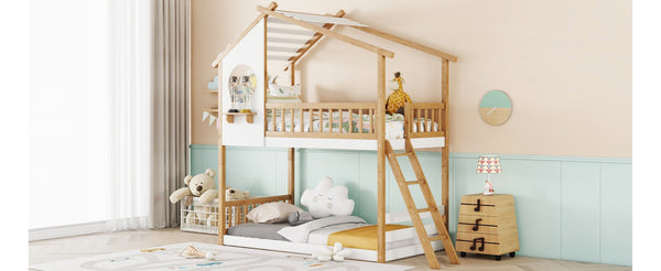 English Elm Twin Over Playhouse Bunk Bed Pinewood Fort Design with Roof and Safety Rails LT100008AAN-3