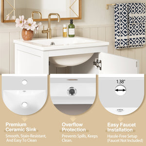 English Elm 18-Inch Modern Bathroom Vanity with Ceramic Sink, Soft-Close Doors, Divider Drawer & Adjusting Feet White N729P334854K