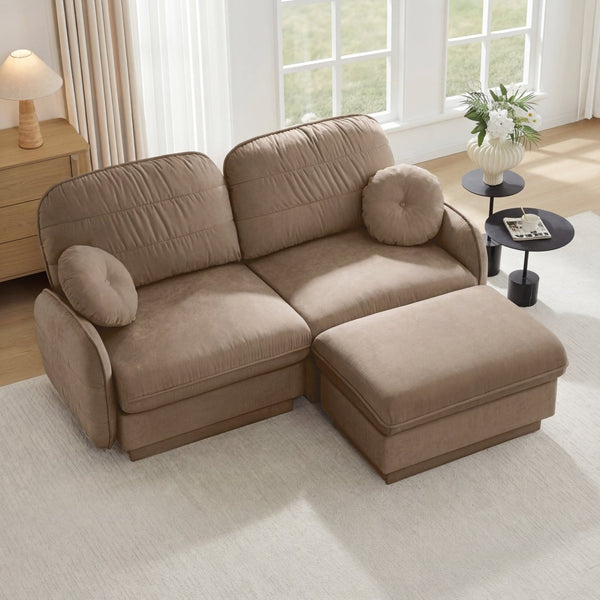 English Elm Chenille Cloud Modular Loveseat with Deep Foam Cushions Quilted Back and Ottoman Light Coffee W714S01757