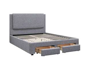English Elm Light Upholstered Faux Leather Queen Bed with Headboard Panel & Built-In Underbed Storage Drawers, Contemporary Elegance Black,Light Gray 59 L x 49 W x 5 H B011S02016