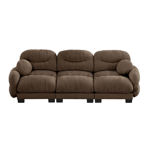 English Elm Pleated Chenille Three Seater Modular Sofa with Ergonomic Foam and Curved Armrests Brown W5656S00058