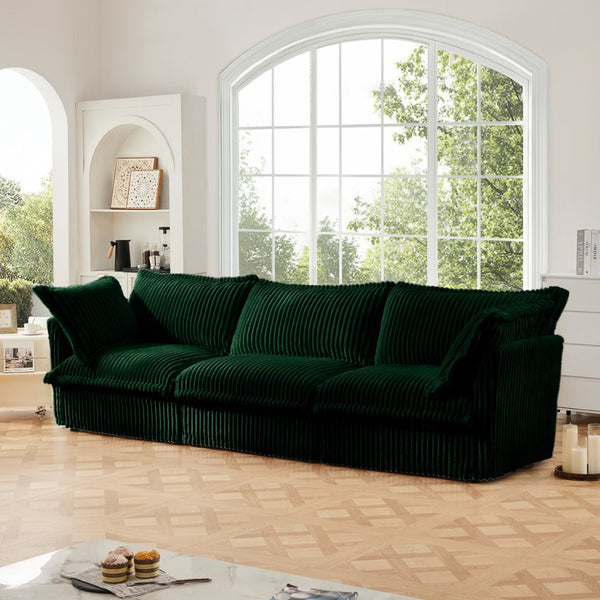 English Elm Slipcovered Modern 3-Seater Sofa With Plush Cushions, Soft Green Corduroy, Easy Care & Versatile Design W3041S00081-GIGA
