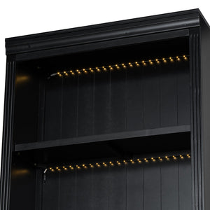English Elm 83.4"Tall Modern Bookshelf With Led Lighting, Glass Doors & Drawer For Stylish Storage And Display N751S280595B