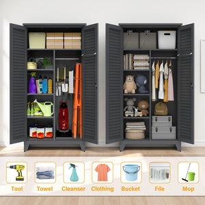 English Elm 73'' Premium Steel Tool Storage Cabinet Slate - Wall-Mountable 73" Vertical Organizer with Pegboard, Shelves, Rods W3387P351629