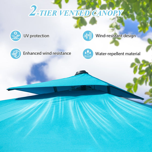 English Elm 9'x 11' Rectangle Cantilever Umbrella with Reinforced 9-Rib Frame, 360° Pedal Rotation, Tilt Adjustment Lake Blue W1859P337789