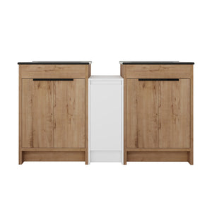 English Elm 60 Inch Freestanding Bathroom Vanity With Black Sink, Soft-Close Doors & Ample Storage Space W999S00322