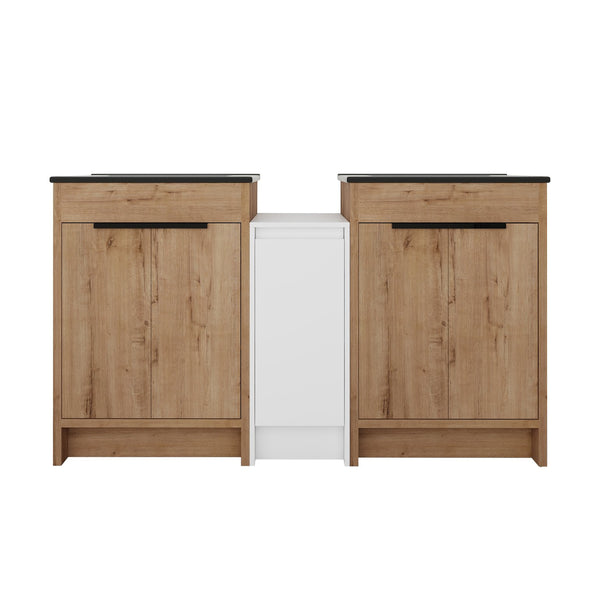 English Elm 60 Inch Freestanding Bathroom Vanity With Black Sink, Soft-Close Doors & Ample Storage Space W999S00322