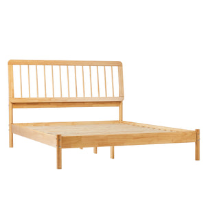 English Elm Walker Edison - Mid-Century Solid Pine Queen Spindle Bed Frame with Slat-Back Design, Warp-Resistant Slats, Sturdy Support Natural Wood 84.5 L x 25 W x 5 H B185P169116