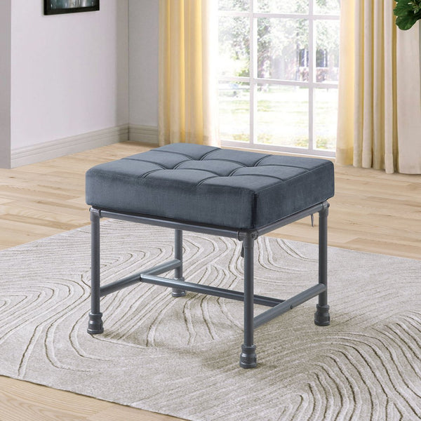 English Elm Grey Memory Foam Ottoman with Velvet Upholstery and Industrial Water Pipe Frame, Sandy Grey Accent Pillow Included B062P185730