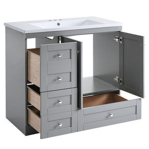 English Elm 36 Inch Shaker Bathroom Vanity with Resin Sink Four Soft Close Drawers Mdf Cabinet Gray N729P000028E