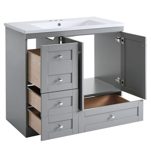 English Elm 36 Inch Shaker Bathroom Vanity with Resin Sink Four Soft Close Drawers Mdf Cabinet Gray N729P000028E
