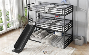 English Elm Twin Xl Metal Triple Bunk Bed With Slide, Heavy-Duty Design, Safety Guardrails, Space-Saving Solution W1580S00170-GIGA
