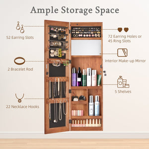 English Elm Solid Wood Wall Mounted Jewelry Armoire with Led Lighting Auto Activated Mirror Cabinet Brown W2640P356585