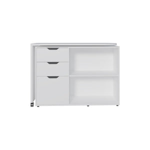 English Elm Lamont Rolling White Desk with Storage Drawers Shelves and Cabinet for Home Office B097S00245