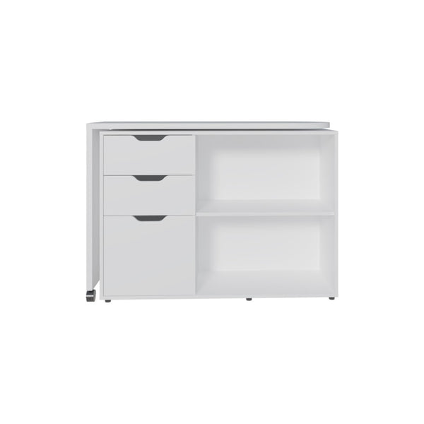 English Elm Lamont Rolling White Desk with Storage Drawers Shelves and Cabinet for Home Office B097S00245
