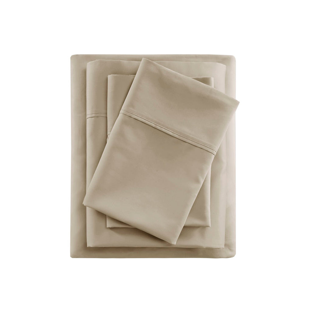 JLA Home Beautyrest - Cooling Cotton Blend Sateen Sheet Set – 4-Piece Moisture-Wicking, 600TC OEKO-TEX Certified for Cooler Nights and Durable Comfort Khaki BR20-1911