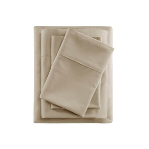JLA Home Beautyrest - Cooling Cotton Blend Sateen Sheet Set – 4-Piece Moisture-Wicking, 600TC OEKO-TEX Certified for Cooler Nights and Durable Comfort Khaki BR20-1911