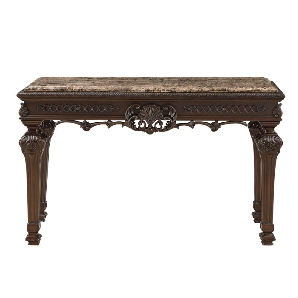 English Elm Solid Wood Hand Carved Console Table Marble Top Cherry Finish Formal Entryway Piece B011P474464