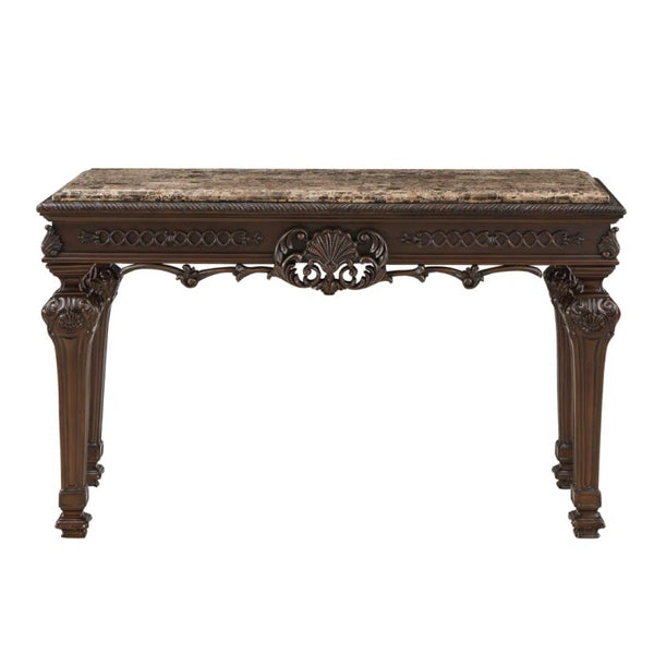 English Elm Solid Wood Hand Carved Console Table Marble Top Cherry Finish Formal Entryway Piece B011P474464