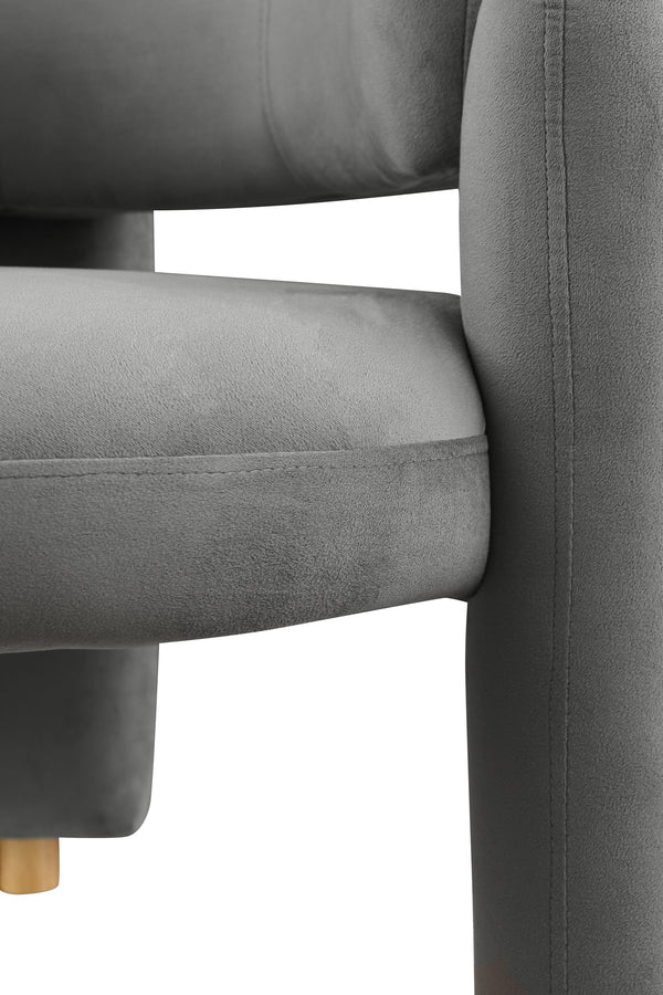 English Elm Accent Chair with Hollow Backrest for Ergonomic Support, Solid Wood Frame, Stylish Fabric Upholstery Grey W1420P194057