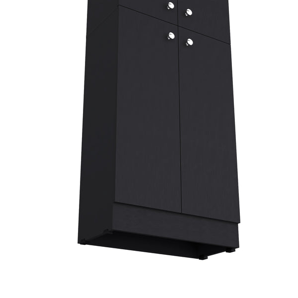 English Elm Cameron Pantry Cabinet for Modern Kitchens with 4 Doors, 5 Hidden Shelves, Elegant Space-Saving Design Black 42.92 L x 28.75 W x 5.12 H B128P189935