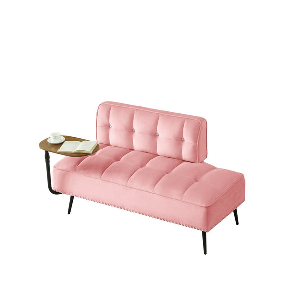 English Elm 54-inch Velvet Tufted Loveseat with Rotating Tray Table Nailhead Trim Compact Seating Pink W1359P438326