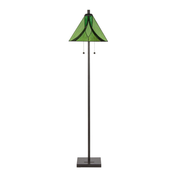 English Elm 63" Tiffany Style Floor Lamp with Stained Green Glass and Bronze Finish B202P471646