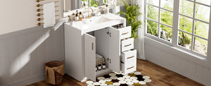 English Elm 36'' Bathroom Vanity with Ceramic Sink Combo Solid Wood Frame Soft-Closing Drawers Ample Storage Elegance White N710P243327K